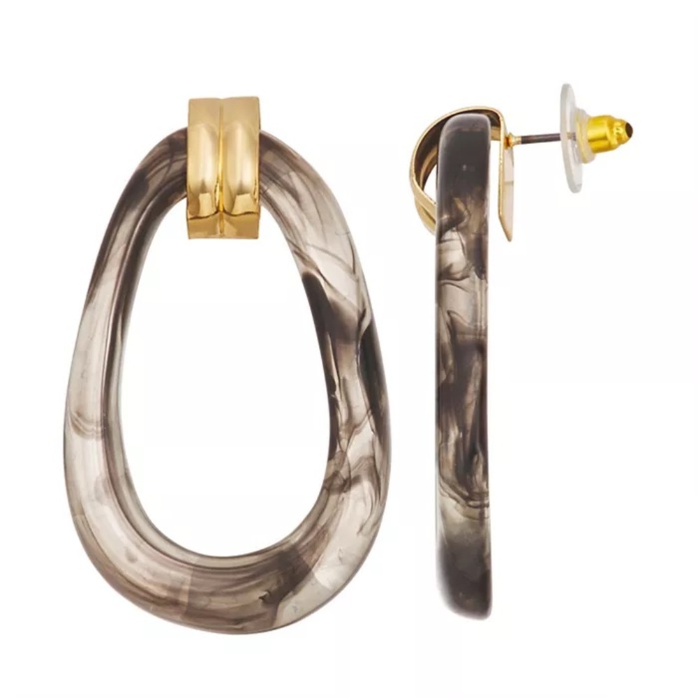 Chic Gold and Black Swirl Hoop Earrings